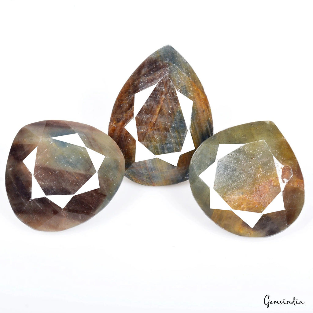 700 Ct Natural Brown Blue Sapphire Loose Untreated Mix Cut Gemstones Lot ~ 3 Pcs