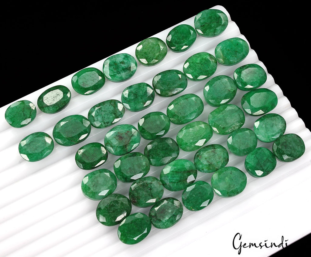 Natural Green Brazilian Emerald Oval Faceted Loose Wholesale Gemstone Lot 550 Ct