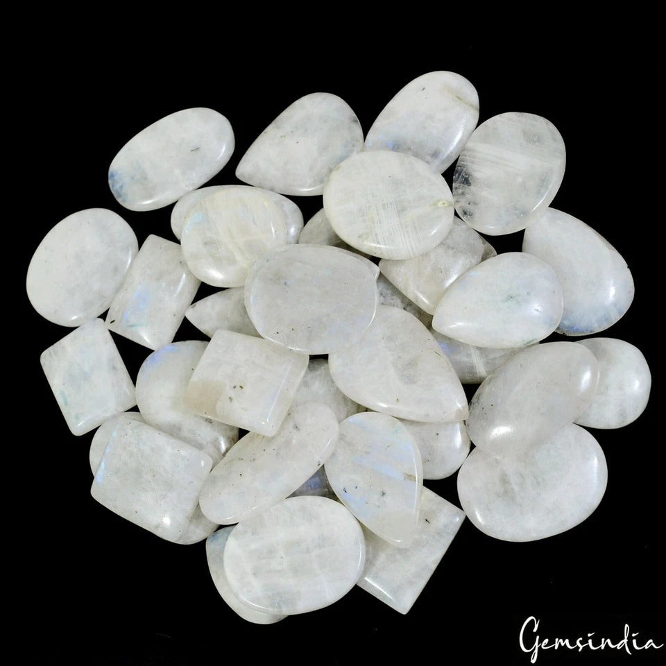 Moonstone Lot, Cabochon, Untreated, Blue — 35 Pieces, 22mm to 39mm, 1500 Ct, Madagascar