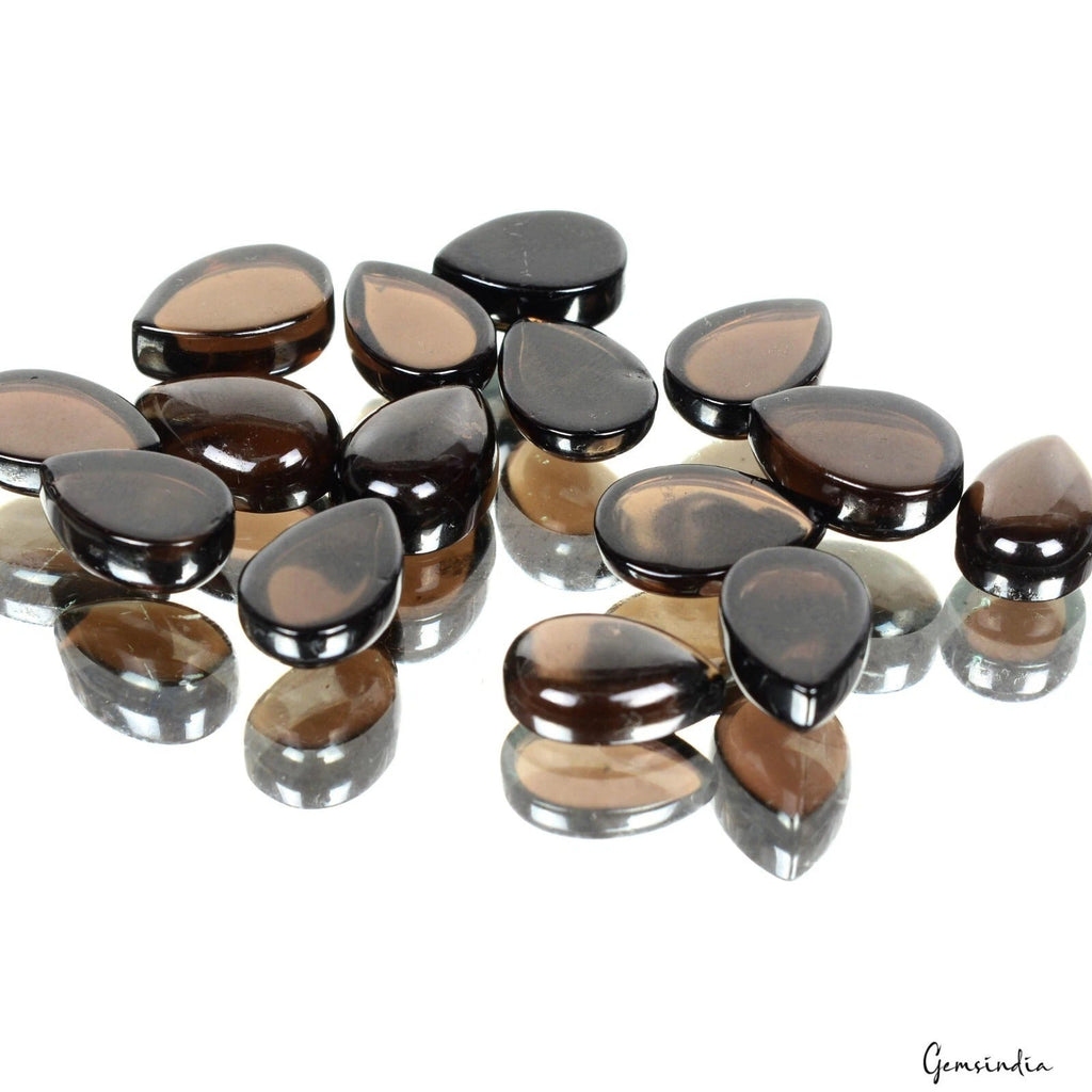 15 Pcs Natural Smoky Quartz 12-24mm Pear Cabochon Loose Gemstones 78.00 Cts Lot