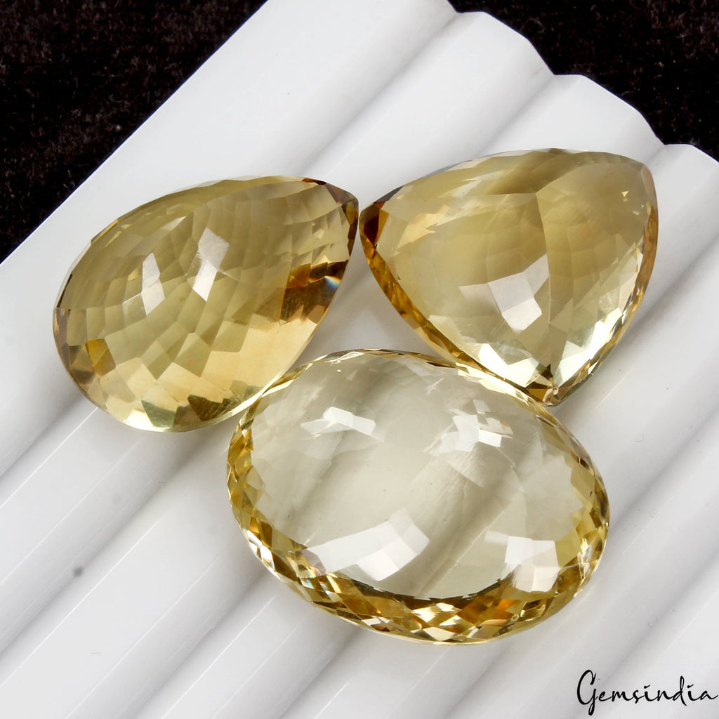 91.80 Ct Natural Yellow Citrine Mix Cut Loose AAA Grade Eye Clean Gemstones~3 Pc