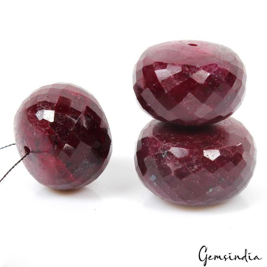 700 Cts Natural Ruby Round Checker Cut Rich Red Loose Driiled Beads Lot 29-33mm