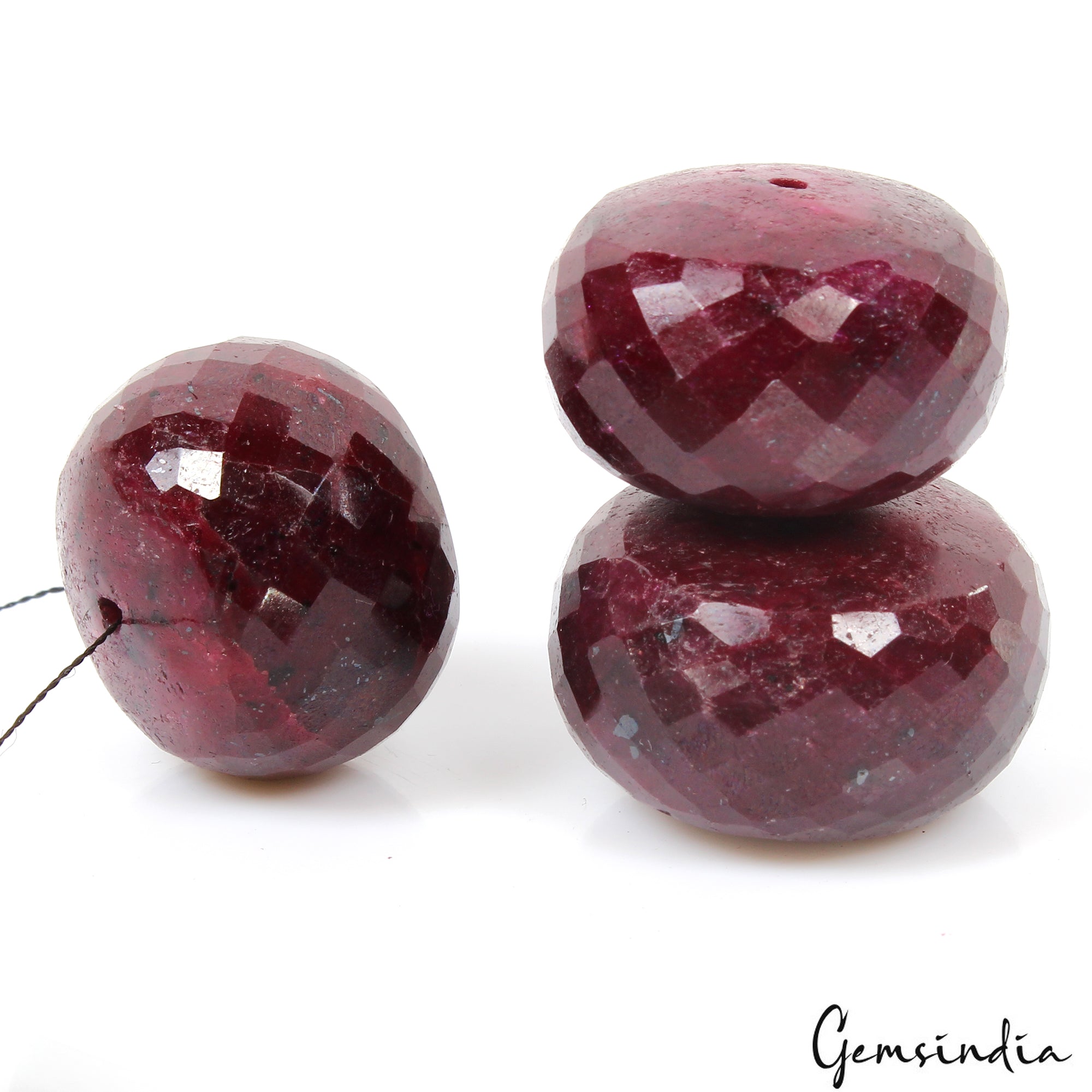 700 Cts Natural Ruby Round Checker Cut Rich Red Loose Driiled Beads Lot 29-33mm