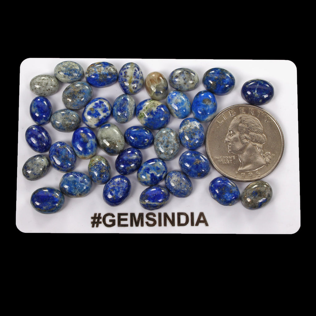 Certified 111.50 Cts/35 Pcs Natural Blue Gray Lapis Lazuli Oval Cab Loose Gems