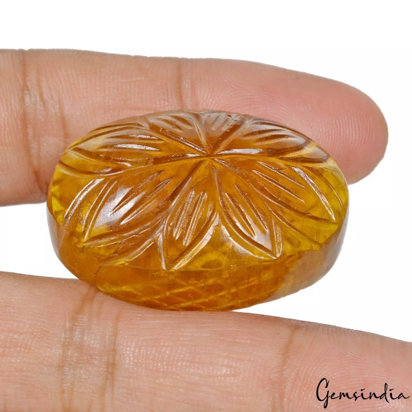 162.60 Cts Natural Untreated Yellow Fluorite Oval Carved Loose Gem For Pendant