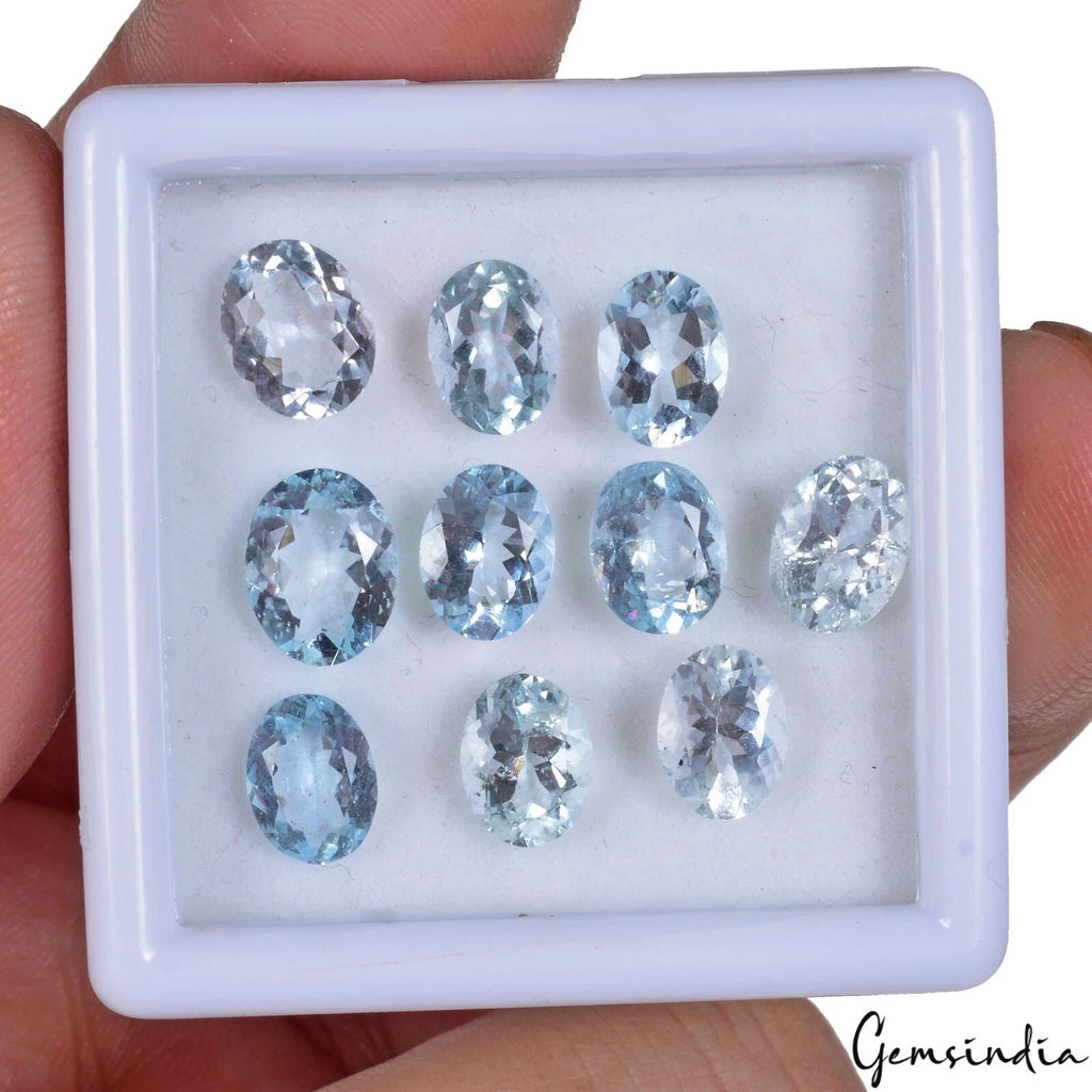 Aquamarine Lot, Loose Gemstone, Untreated, Blue — 10 Pieces, 8x6mm, 11.10 Ct, Brazil