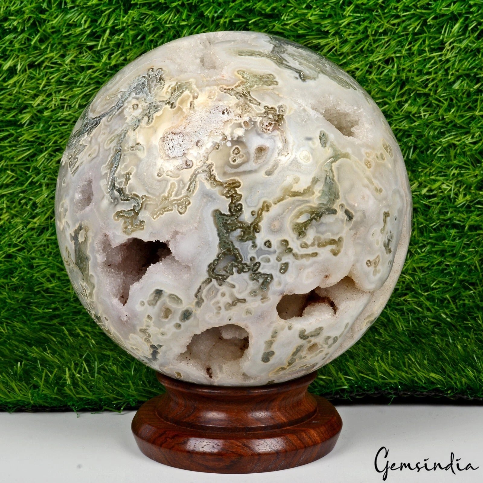 5.79 Kilo Natural Dendrite Moss Agate Druzy Crystal Healing Mineral Sphere~ 6.5"