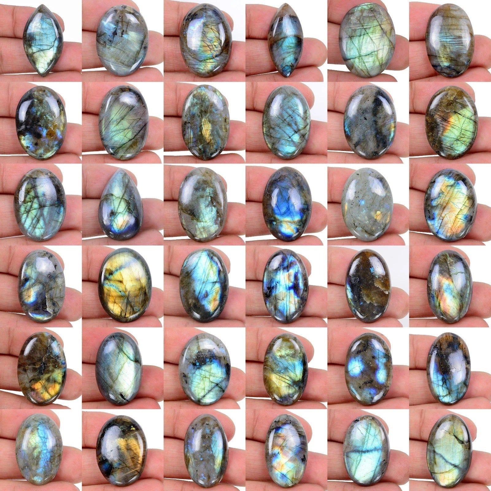 Labradorite Lot, Cabochon — 36 Pieces, 30mm to 38mm, 1500 Ct