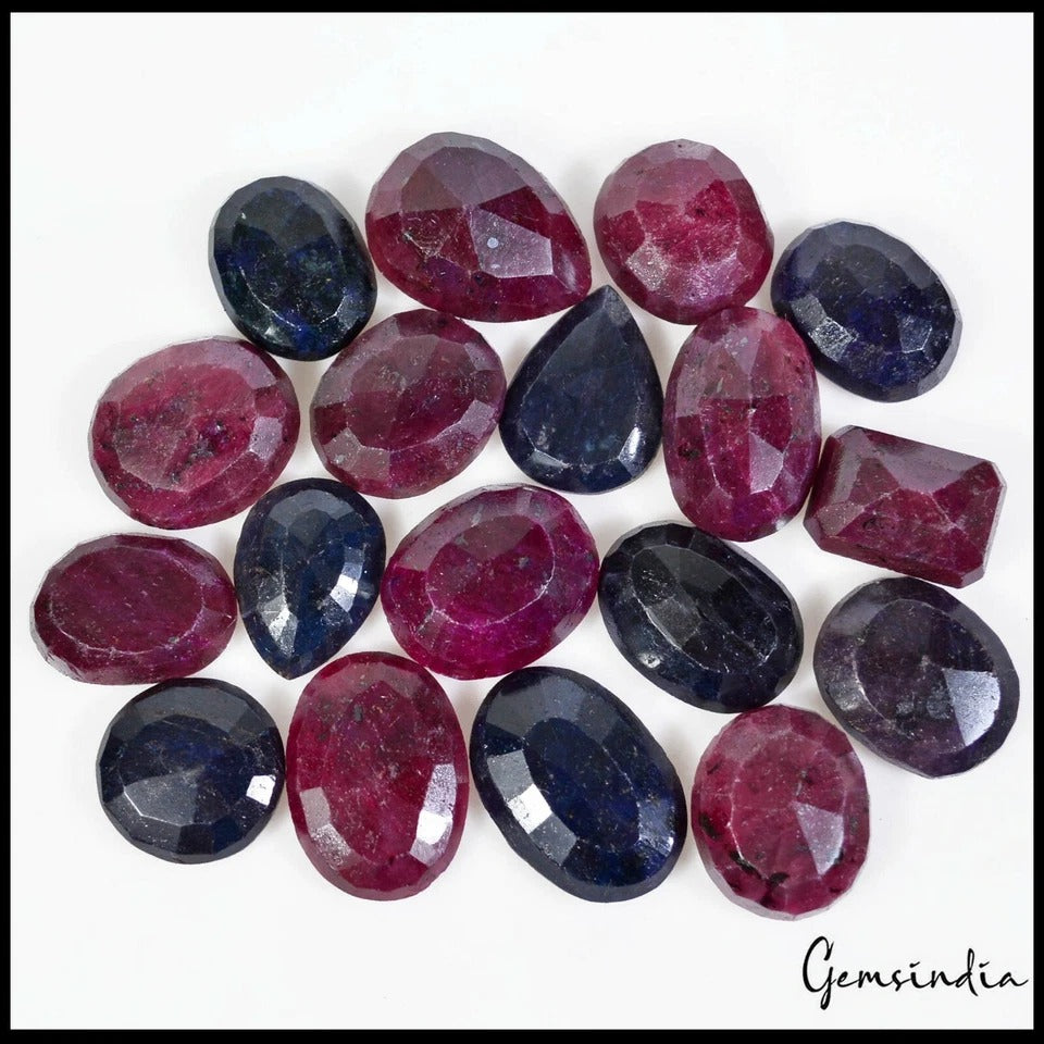500 Ct/18 Pcs Natural Ruby Sapphire Loose Mix Cut Wholesale Loose Gemstones Lot