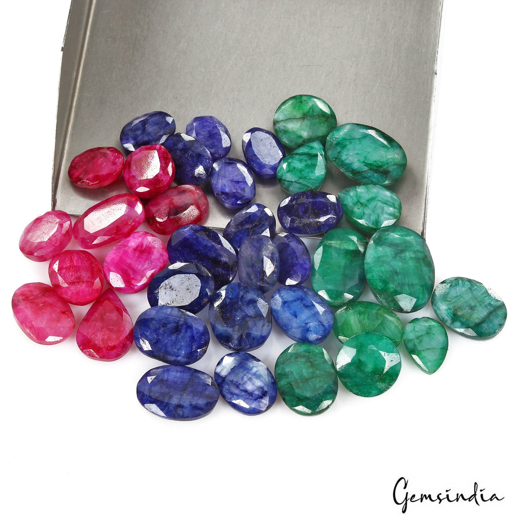 360 Cts/36 Pcs Natural Red Blue Beryl Green Emerald Mix Cut Loose Gems Lot