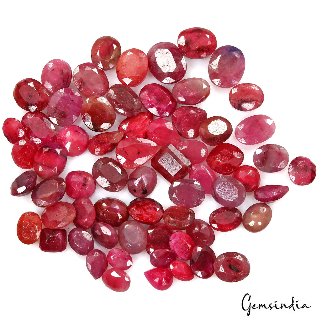 Superb Wholesale 184.60 Cts/64 Pcs Natural Red Ruby Mix Cut Gems Lot For Jewelry