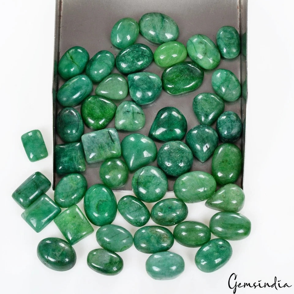 370 Ct/45 Pcs Natural Brazilian Green Emerald Mix Cab Loose Wholesale Gems Lot