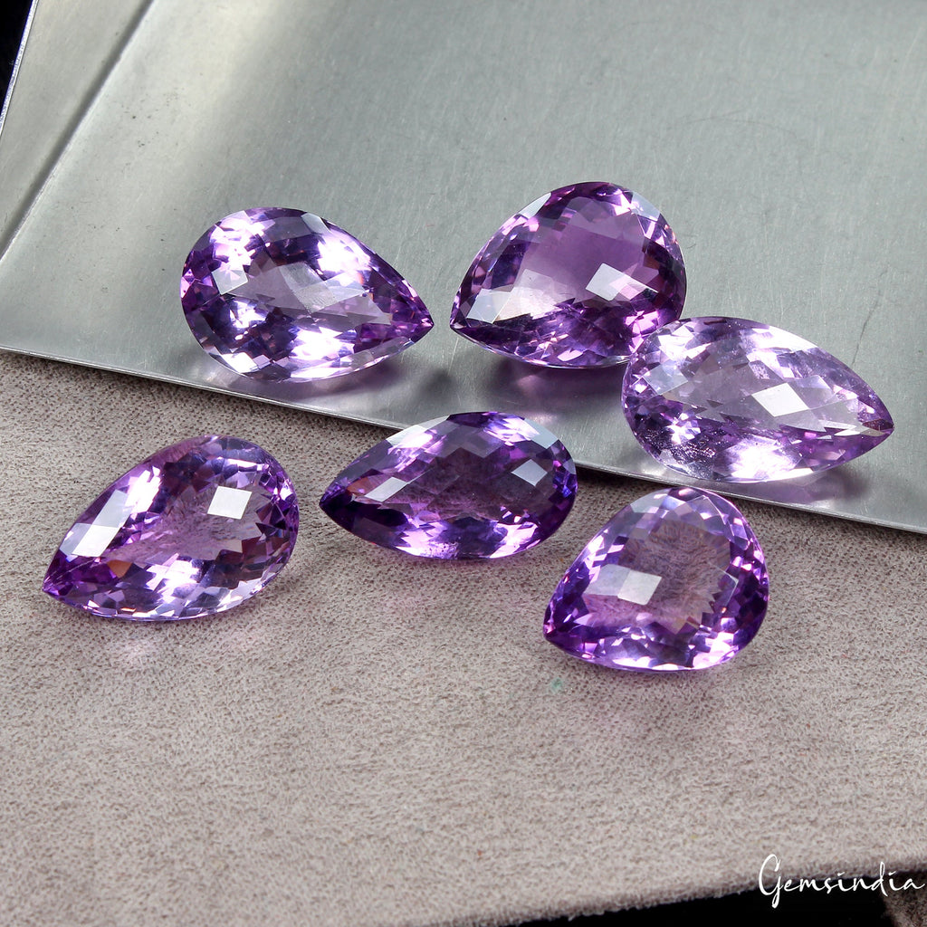 Certified 94Ct Natural Rich Purple Amethyst Pear Checker Cut AAA Grade Gemstones