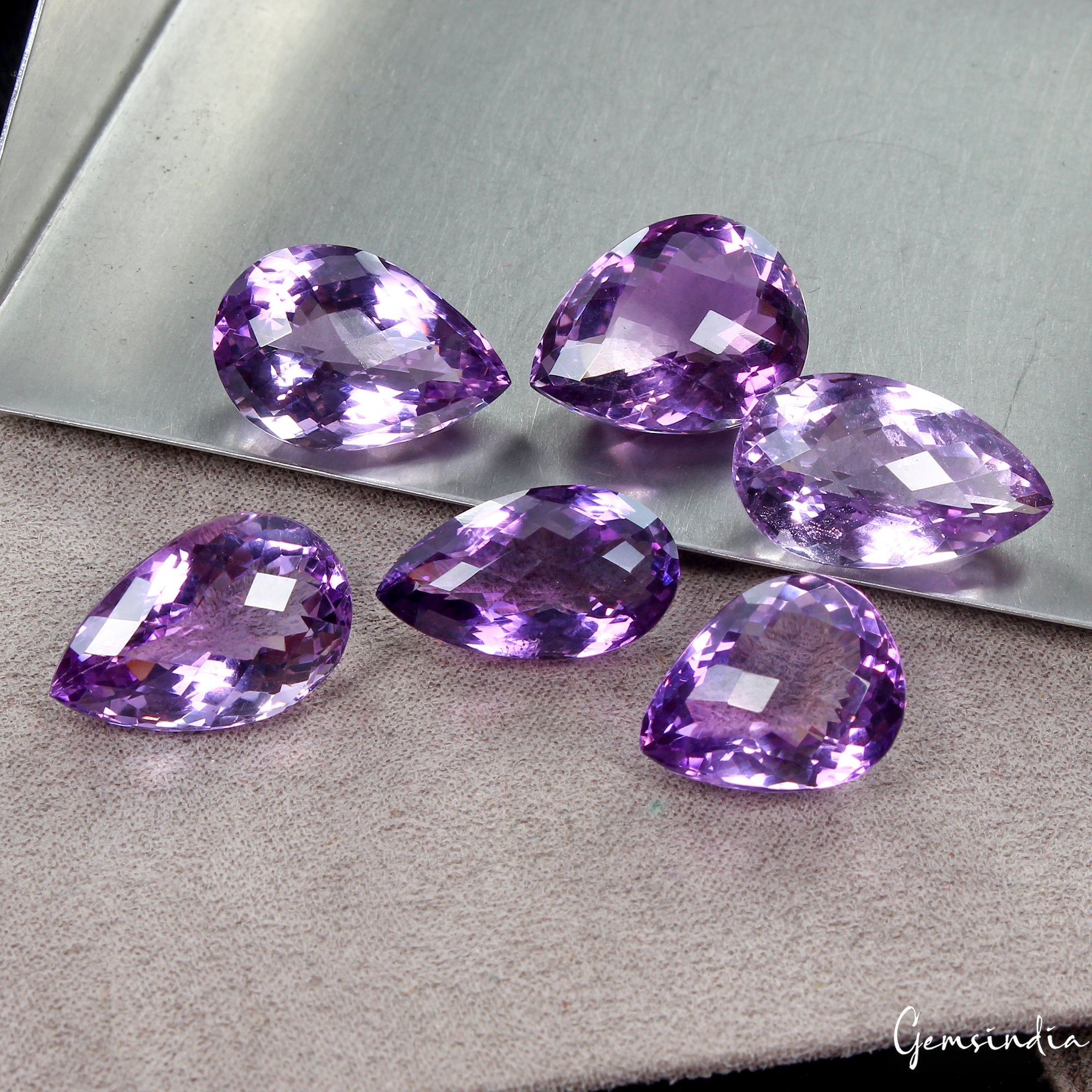 Certified 94Ct Natural Rich Purple Amethyst Pear Checker Cut AAA Grade Gemstones