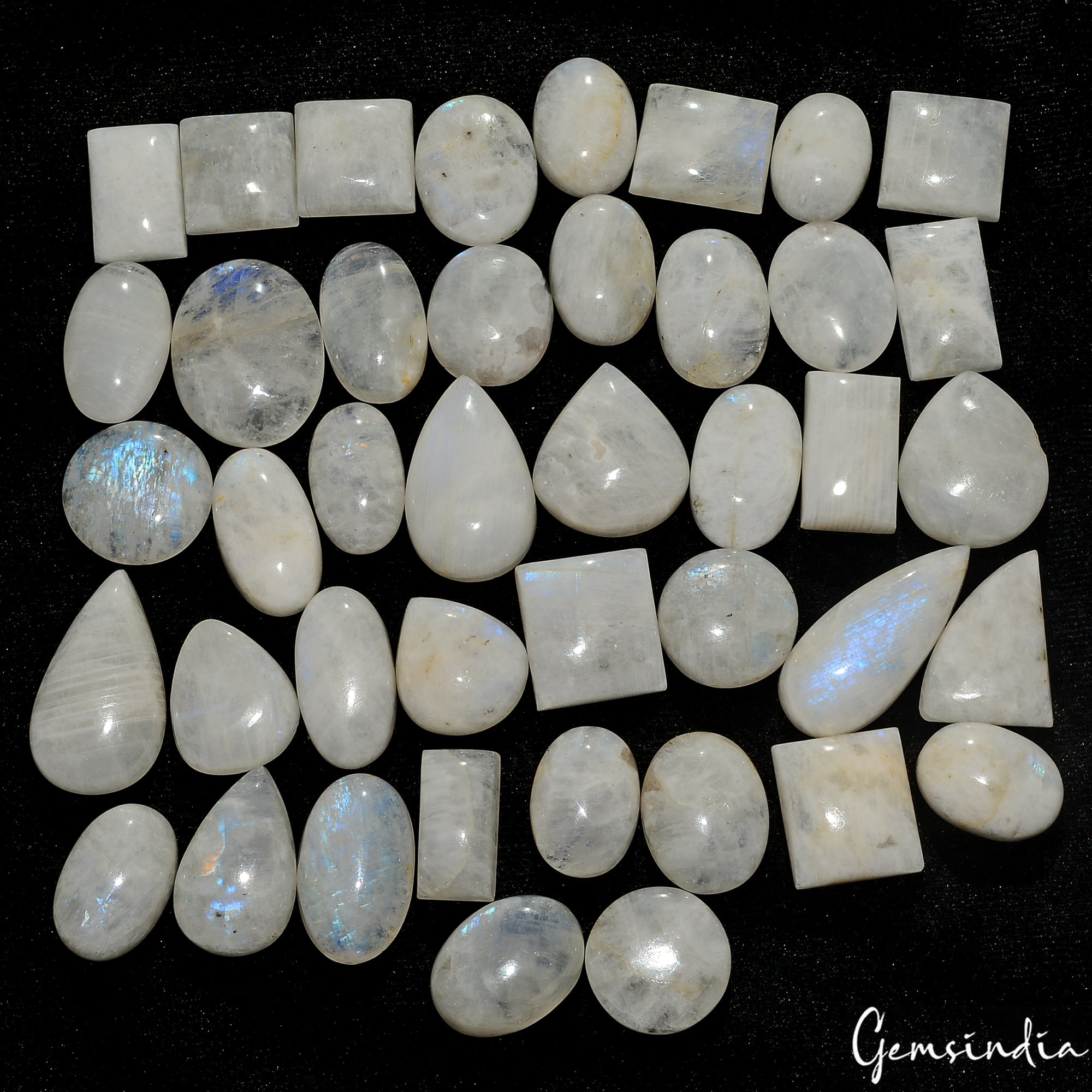 920 Ct Natural Blue Shine Moonstone Mix Cabochon Loose Untreated Gemstones~42 Pc