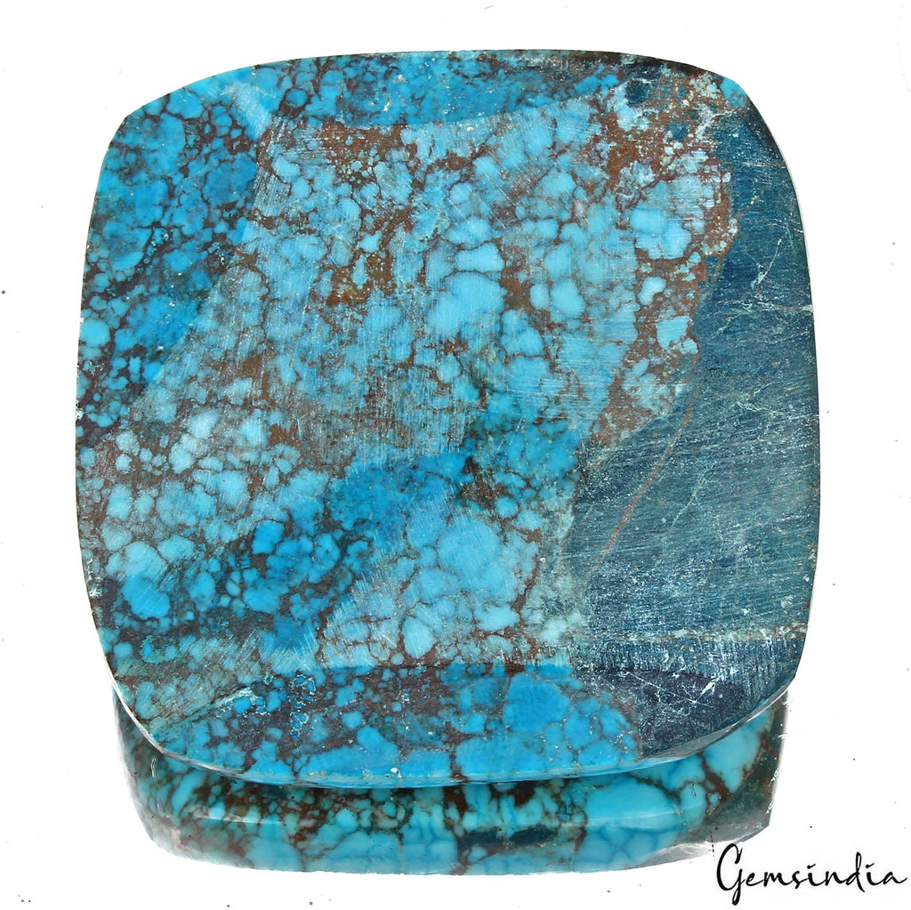 390 Cts Natural Blue Spiderweb USA Arizona Turquoise Cushion Cab Loose Huge Gem
