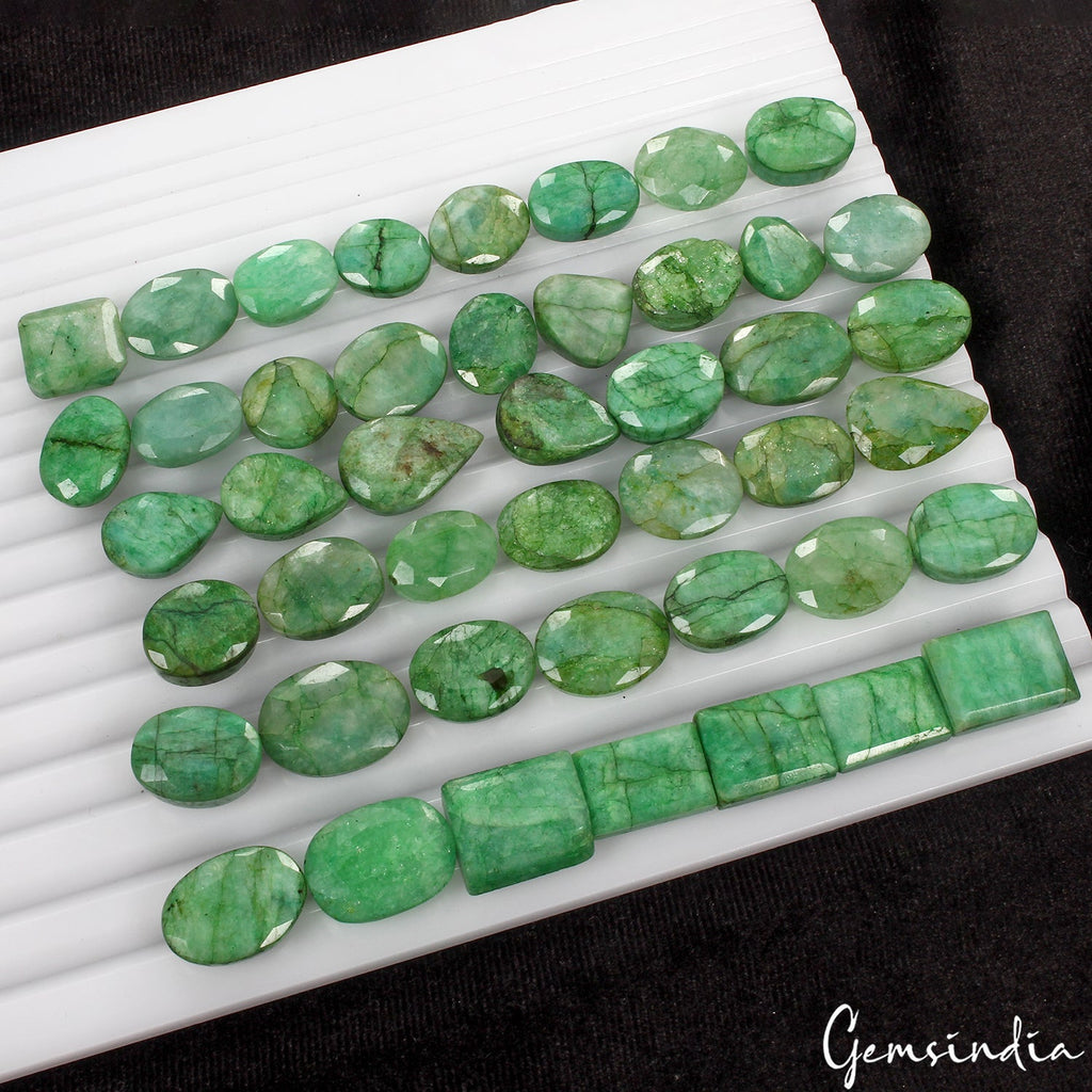 500 Ct/45Pcs Natural Brazilian Green Emerald Mix Cut Loose Gems Lot For Jewelry