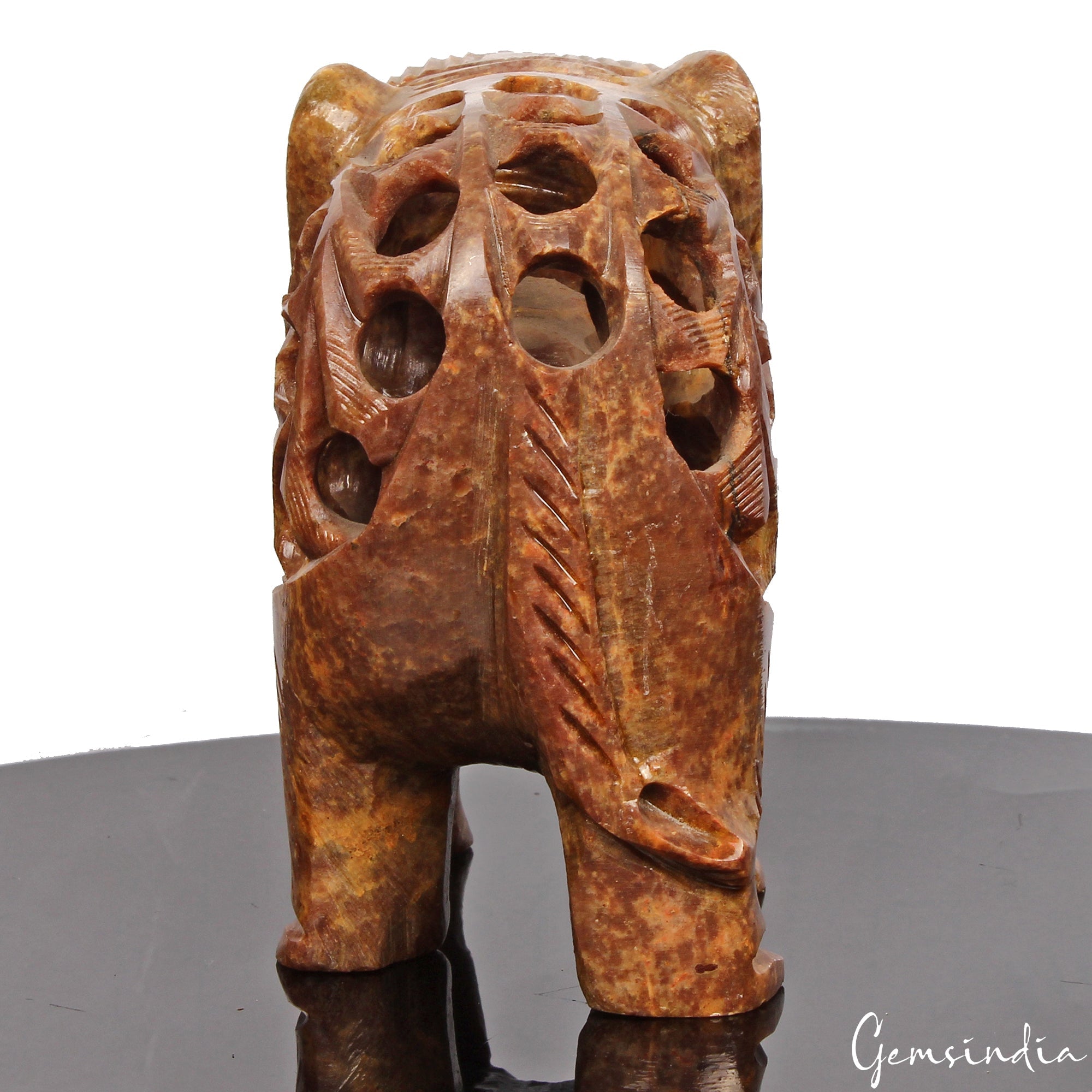 1370 Cts Soapstone Trunk Up Elephant Statue Animal~ Baby inside Tummy Sculpture