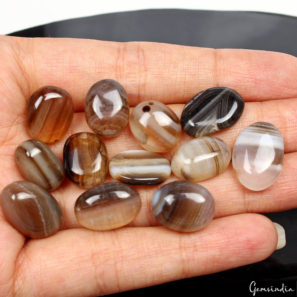 100.20 Cts/12 Pcs Natural Untreated Bi Color Onyx Banded Agate Gems For Jewelry