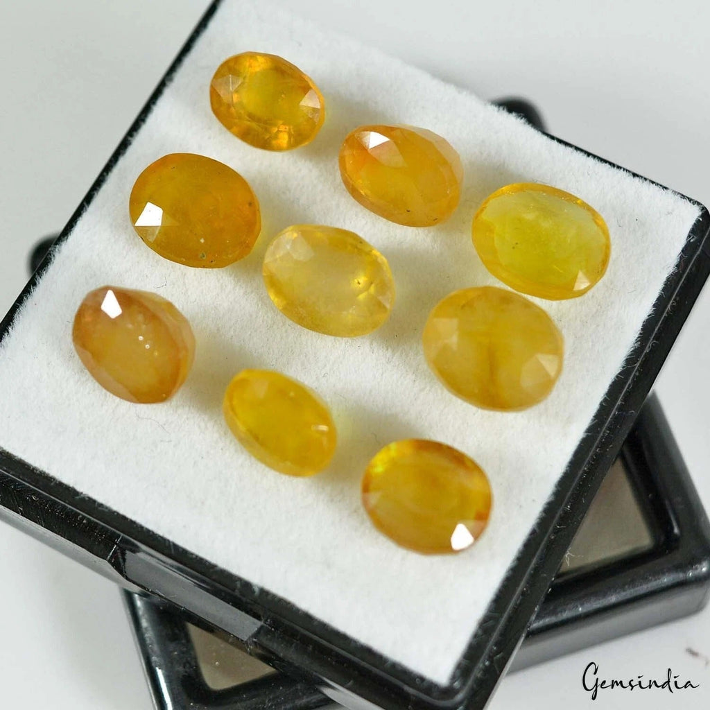 31.30 Cts/9 Pcs Natural Untreated Ceylon Yellow Sapphire (Pukhraj) Oval Cut Gems