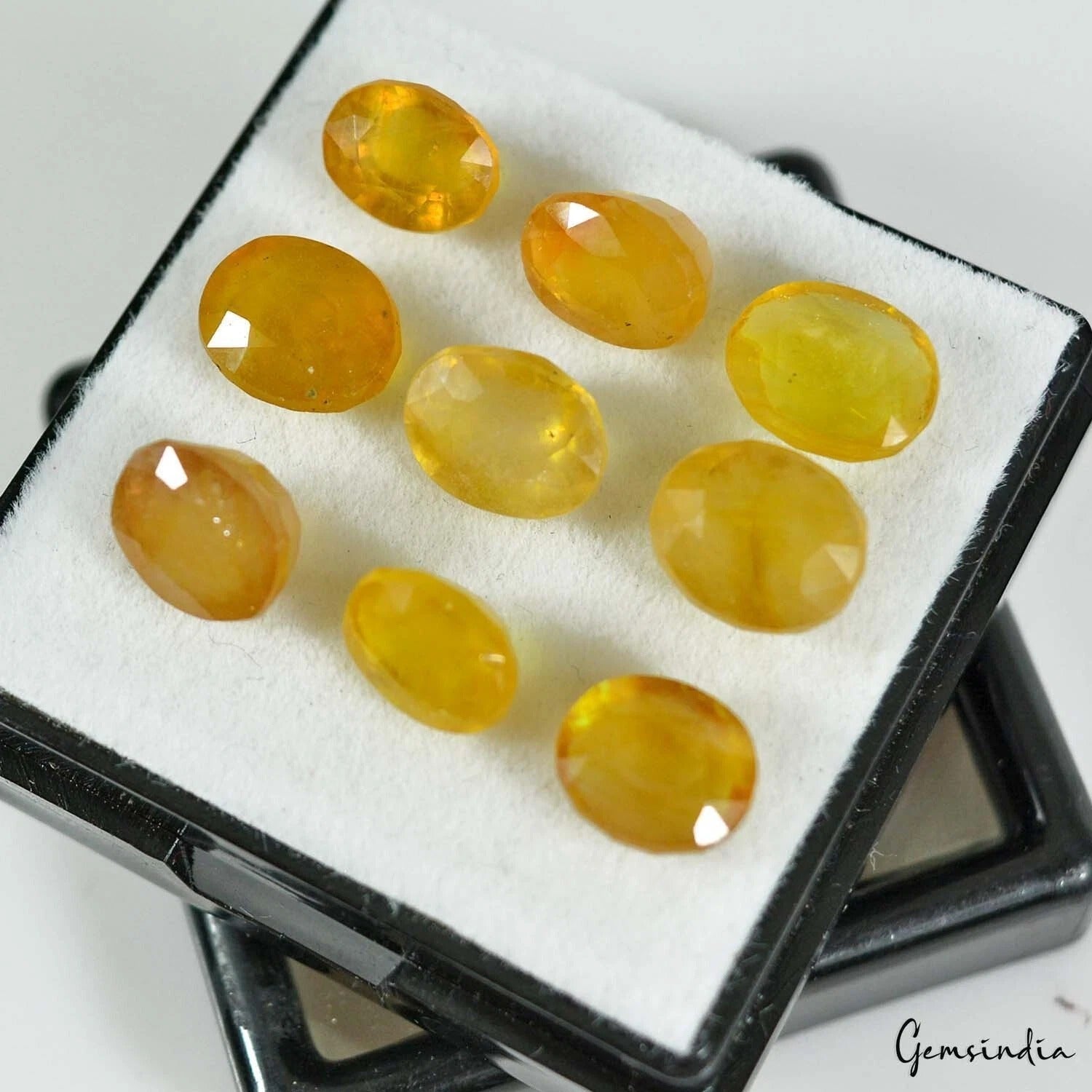 31.30 Cts/9 Pcs Natural Untreated Ceylon Yellow Sapphire (Pukhraj) Oval Cut Gems