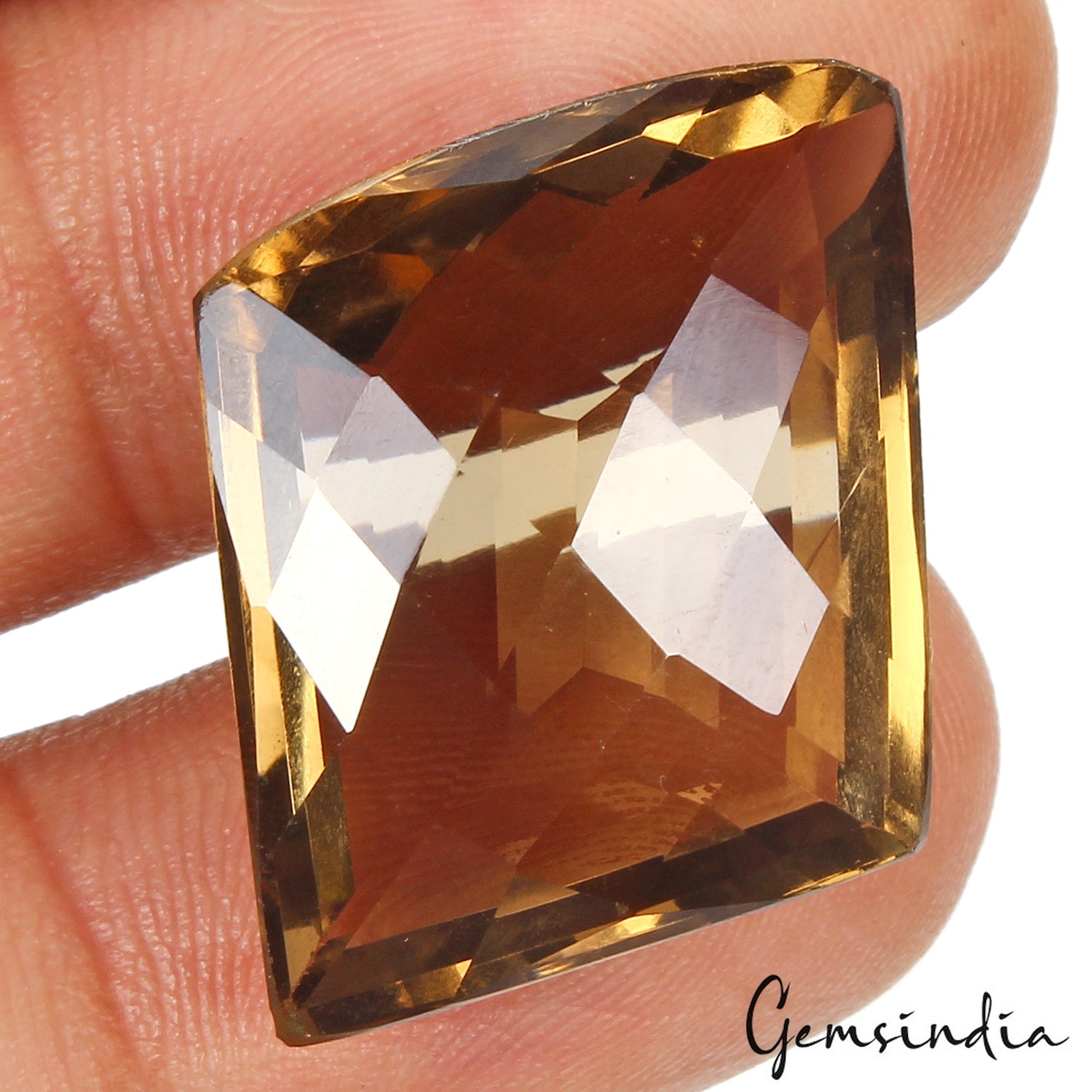 Natural 31.30 Ct Brazilian Honey Gold Citrine Fancy Checker Cut Loose Gemstone