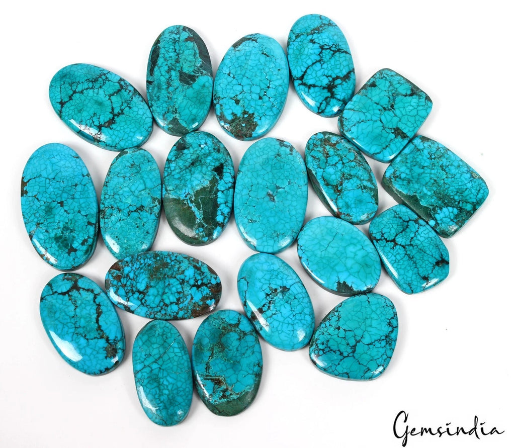 Turquoise Lot, Cabochon, Blue — 19 Pieces, 32mm to 50mm, 1500 Ct, India