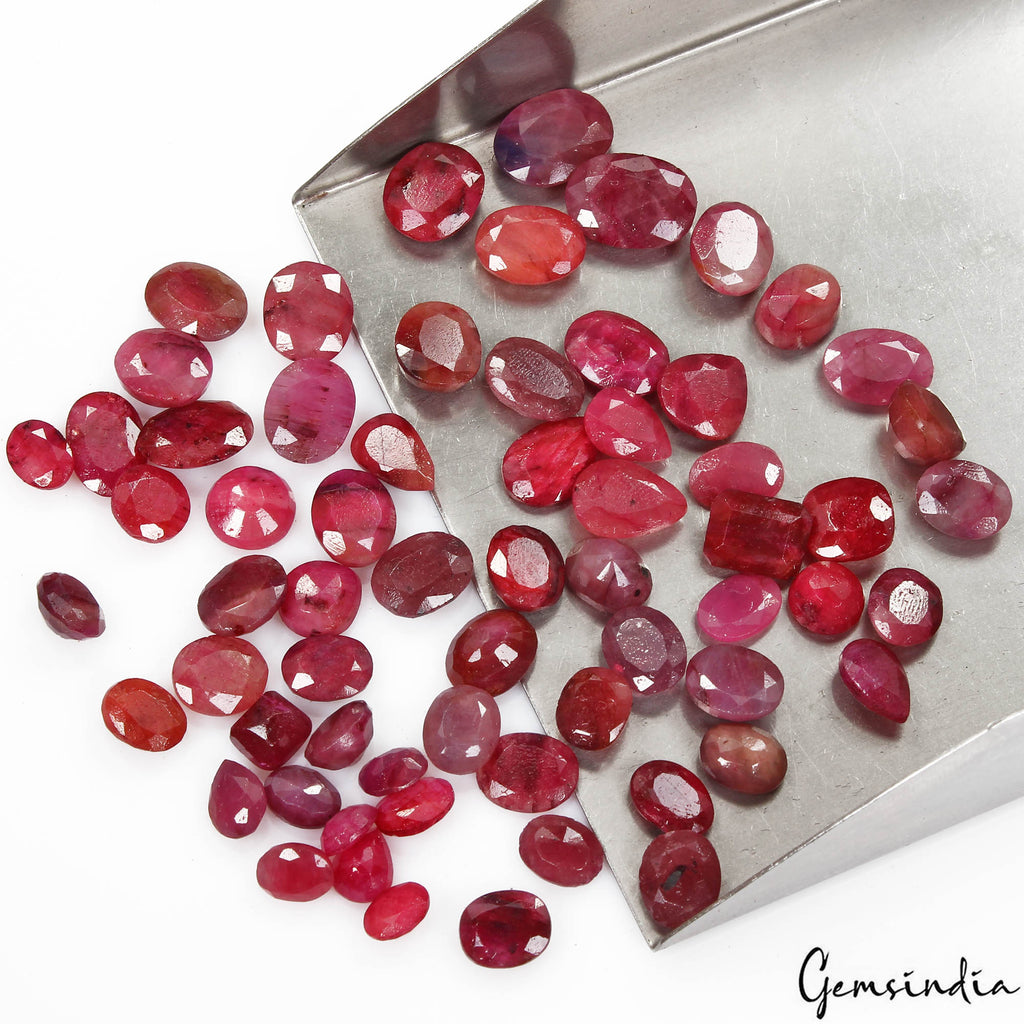 Superb Wholesale 184.60 Cts/64 Pcs Natural Red Ruby Mix Cut Gems Lot For Jewelry