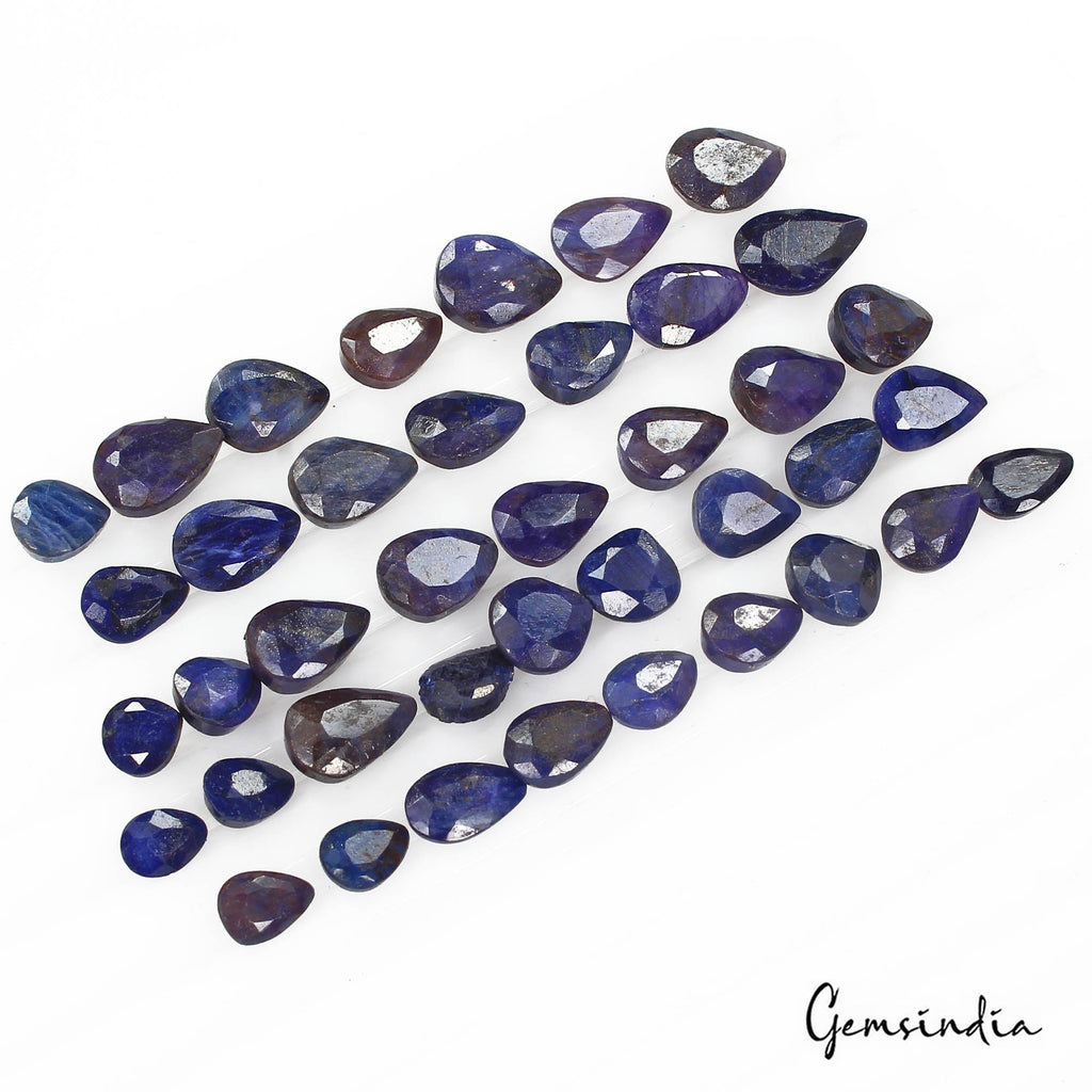 96.80 Cts/40 Pcs Natural Blue Sapphire Pear Checker Cut Loose Gems For Jewelry