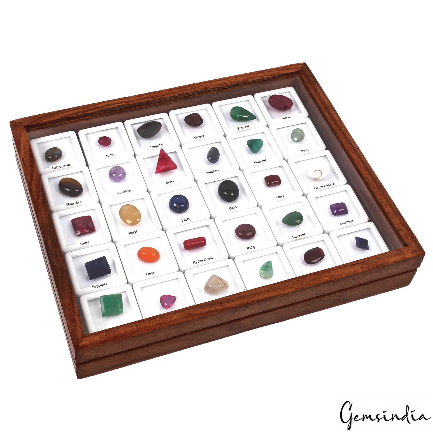 Estate Genuine Loose Multi Color 30 Pcs Gems Collection Lot in Handmade Wood Box