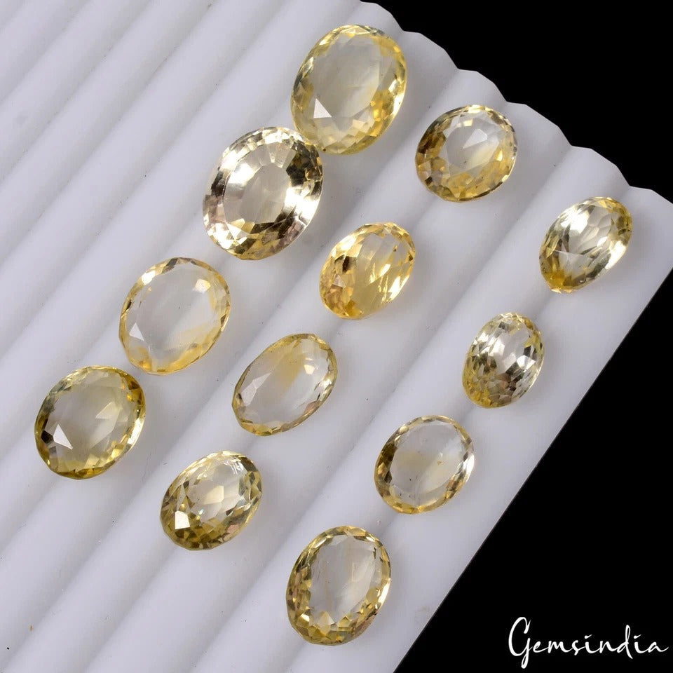 111.20 Cts/13 Pcs Natural Untreated Brazilian Lemon Citrine Quartz Oval Cut Gems