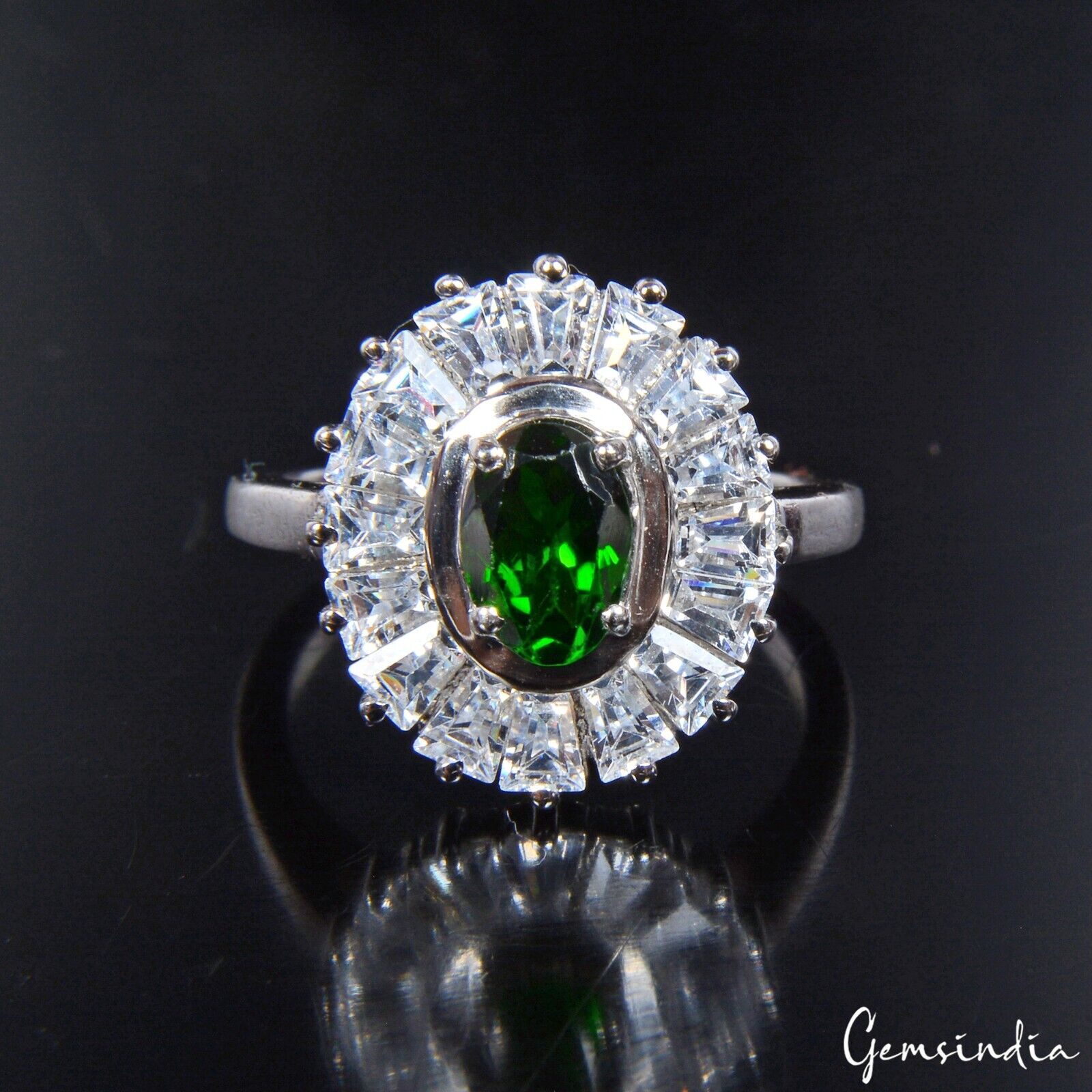 4.76 Gram Natural Chrome Diopside Zirconia Gem 925 Sterling Silver Ring 6.5 US