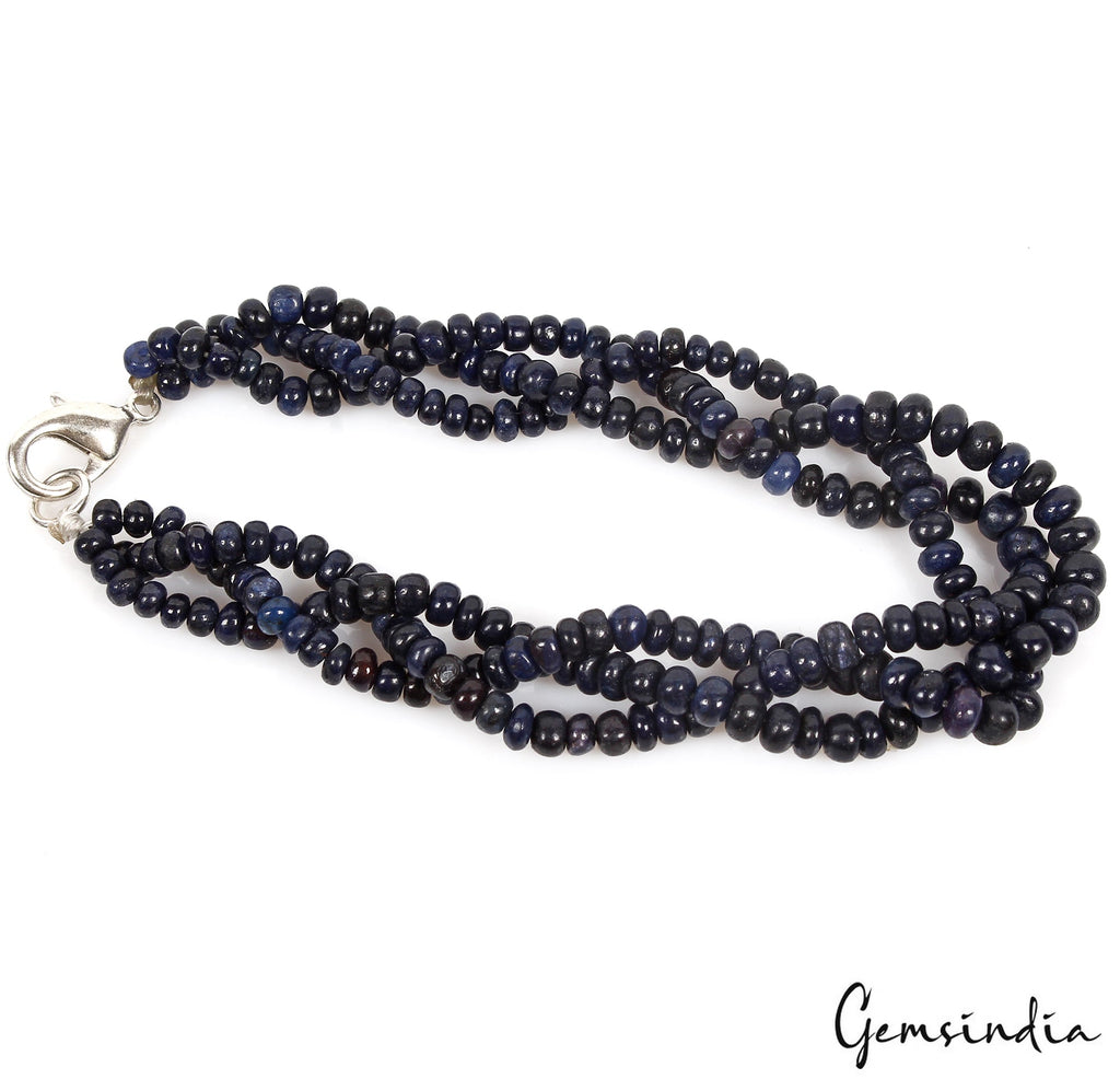 7.5 In Natural Sapphire Twisted Designer Bracelet Smooth Beads Handmade Jewelry