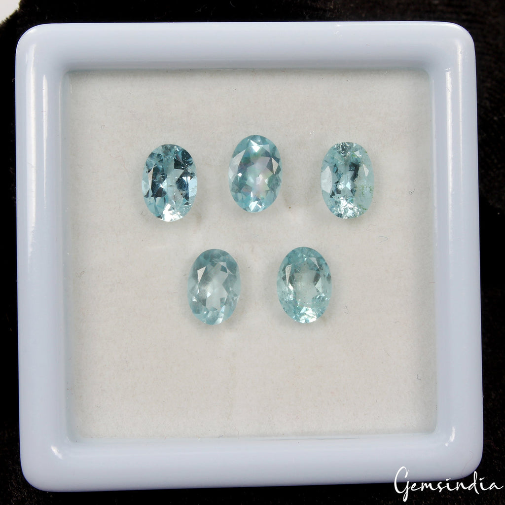 7x5mm Natural Blue Aquamarine Oval Cut Loose Certified Unheated Gemstones~3.45Ct