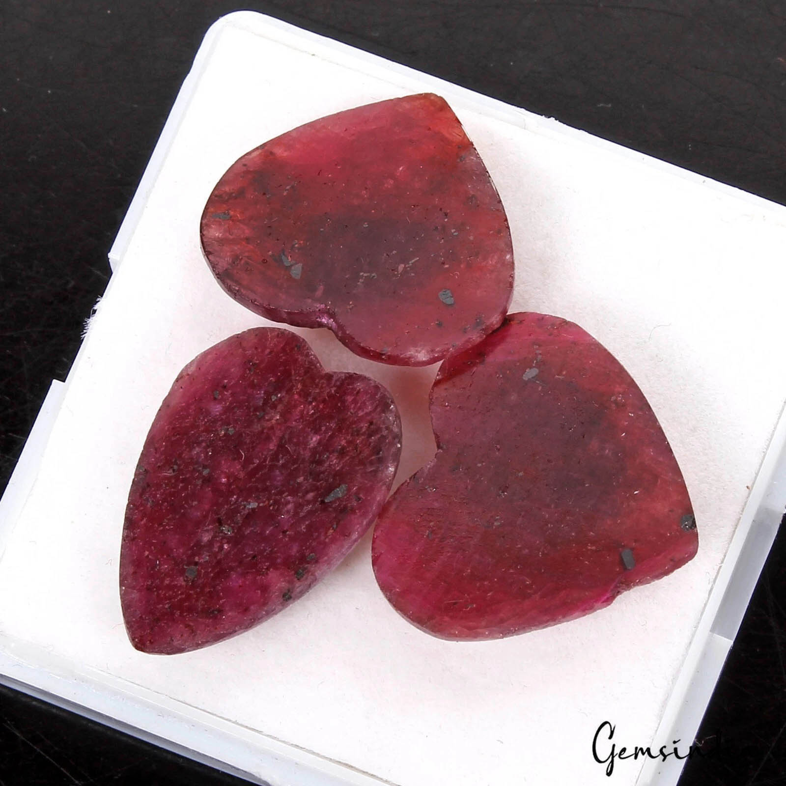 Certified 67.70 Ct/3 Pcs Natural Red Ruby Heart Shape Checker Cut Loose Gems Lot