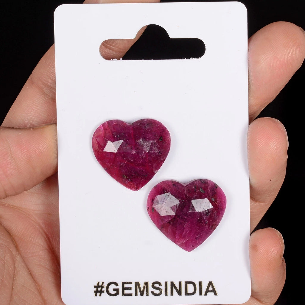 Ruby Lot, Loose Gemstone, Color Enhanced, Red — 2 Pieces, 22x20mm, 47.30 Ct