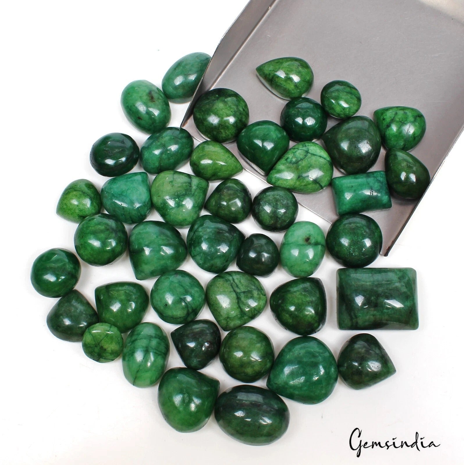 Natural 1200Ct Zambian Green Emerald Cabochon Mix Shape Loose Gemstone Lot 41 Pc