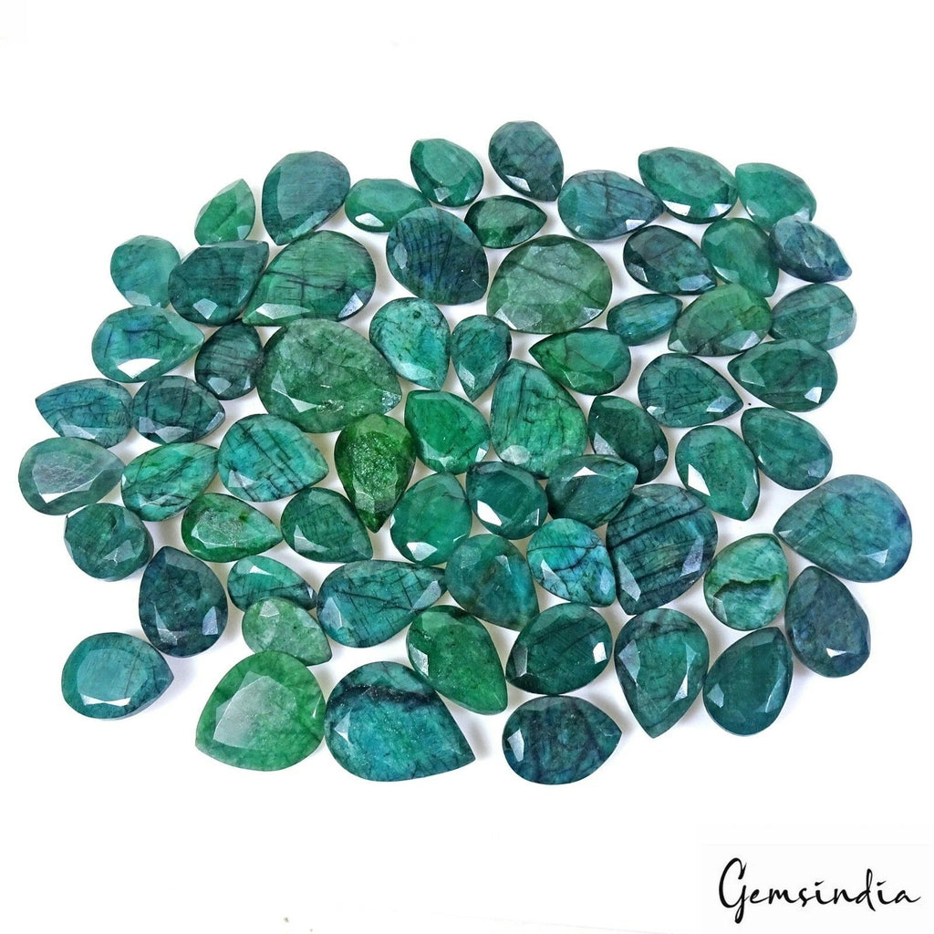 63 Pcs Natural Green Emerald Pear Cut Loose 13-22mm Gemstones, Brazilian~ 550 Ct