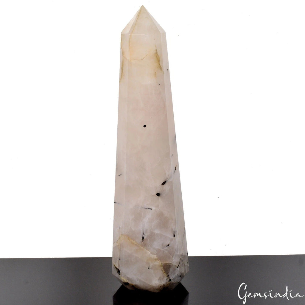 2500Ct Natural Untreated White Rutilated Quartz Obelisk Crystal Wand Point Tower