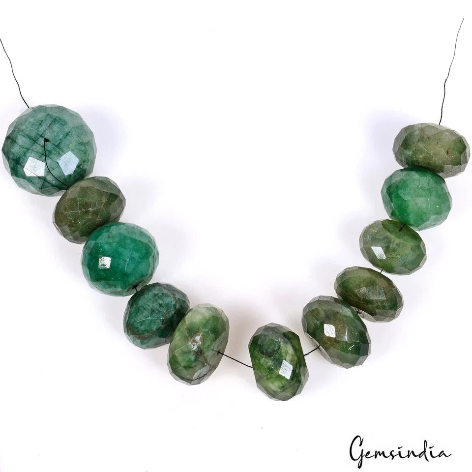 600 Ct/11Pc Natural Green Brazilian Emerald Round Cut Drill Beads Loose Gems Lot