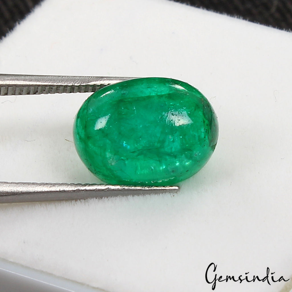 Emerald Cabochon, Color Enhanced, Green — 12x9x7mm, 6.20 Ct, Colombia