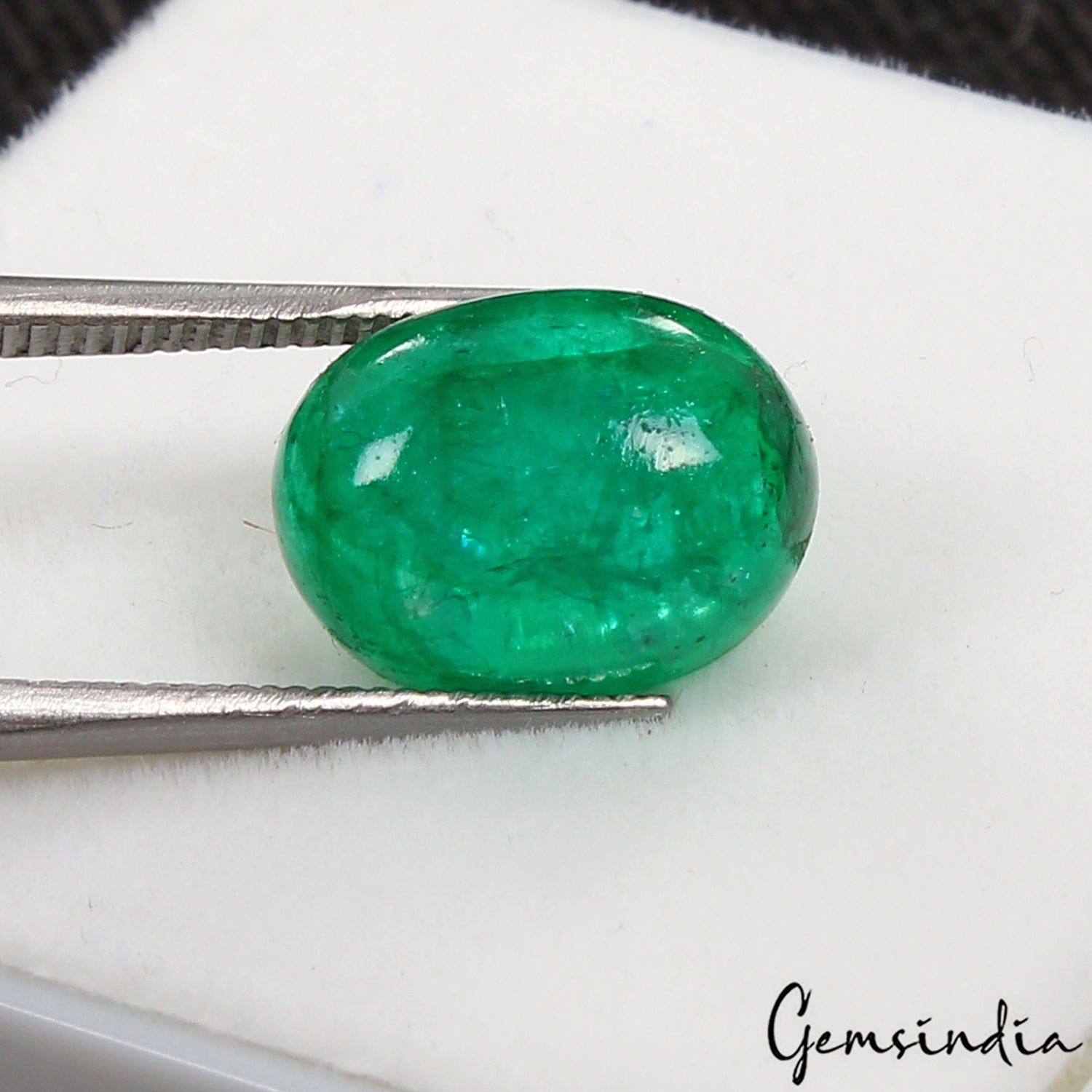 Emerald Cabochon, Color Enhanced, Green — 12x9x7mm, 6.20 Ct, Colombia