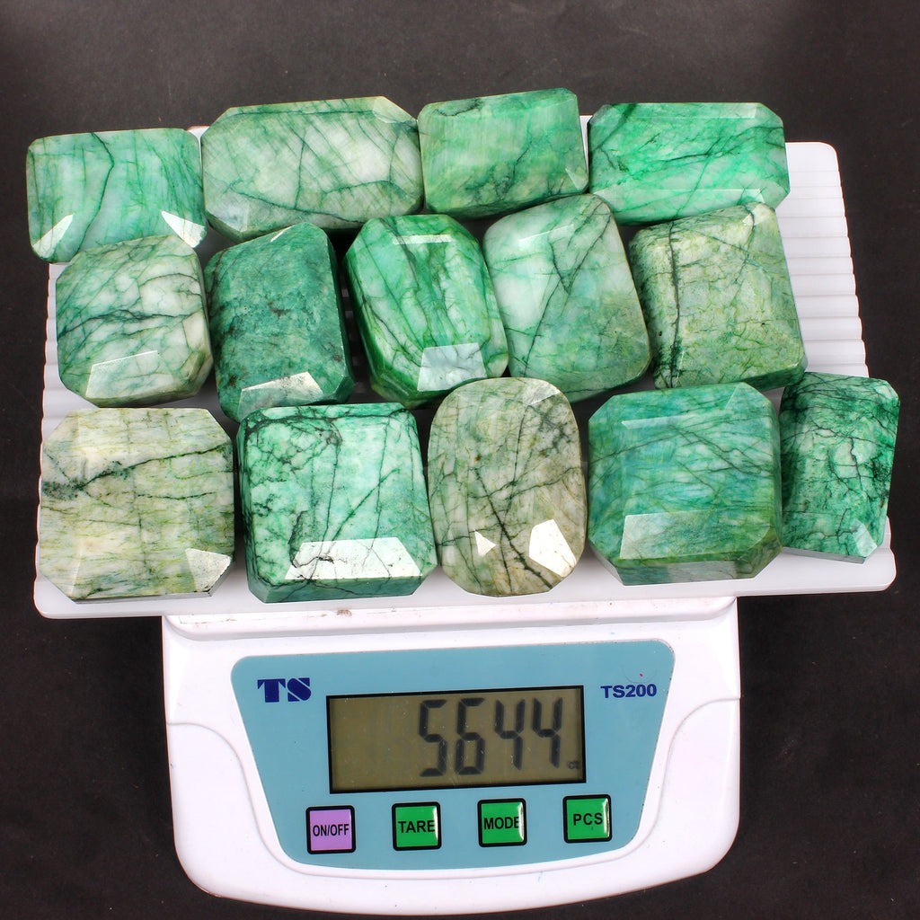 5600 Cts/14 Pcs Natural Brazilian Green Emerald Mix Cut Loose Wholesale Gems Lot