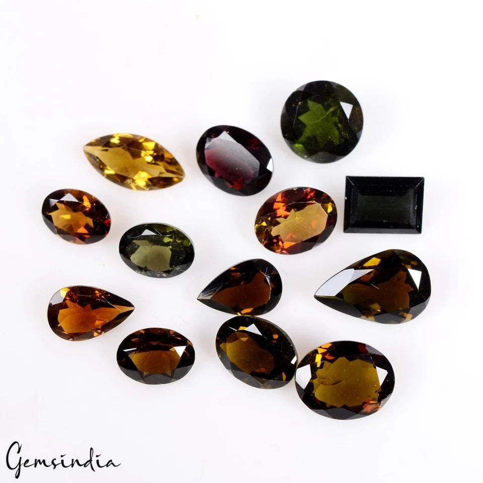 21.50 Ct VVS Natural Multi Color Tourmaline Mix Cut 7mm-12mm Certified Gemstones