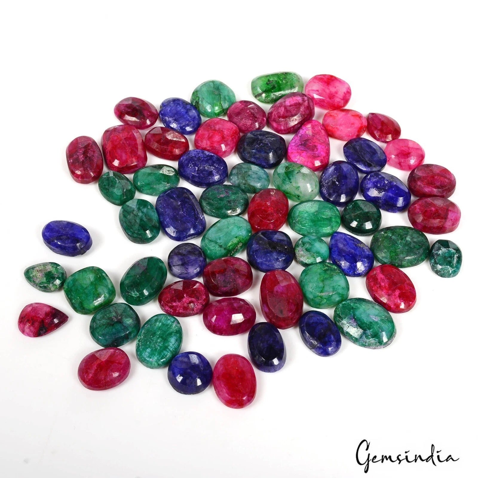 Blue Beryl Lot, Loose Gemstone, Color Enhanced, Red Blue Green — 53 Pieces, 11mm to 18mm, 500 Ct, Brazil