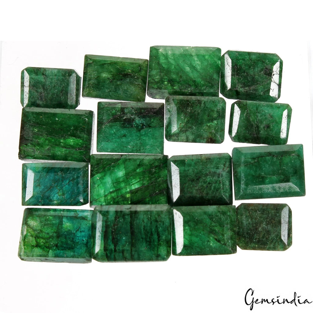Emerald Lot, Loose Gemstone, Color Enhanced, Green — 16 Pieces, 13mm to 19mm, 290.00 Ct, Brazil