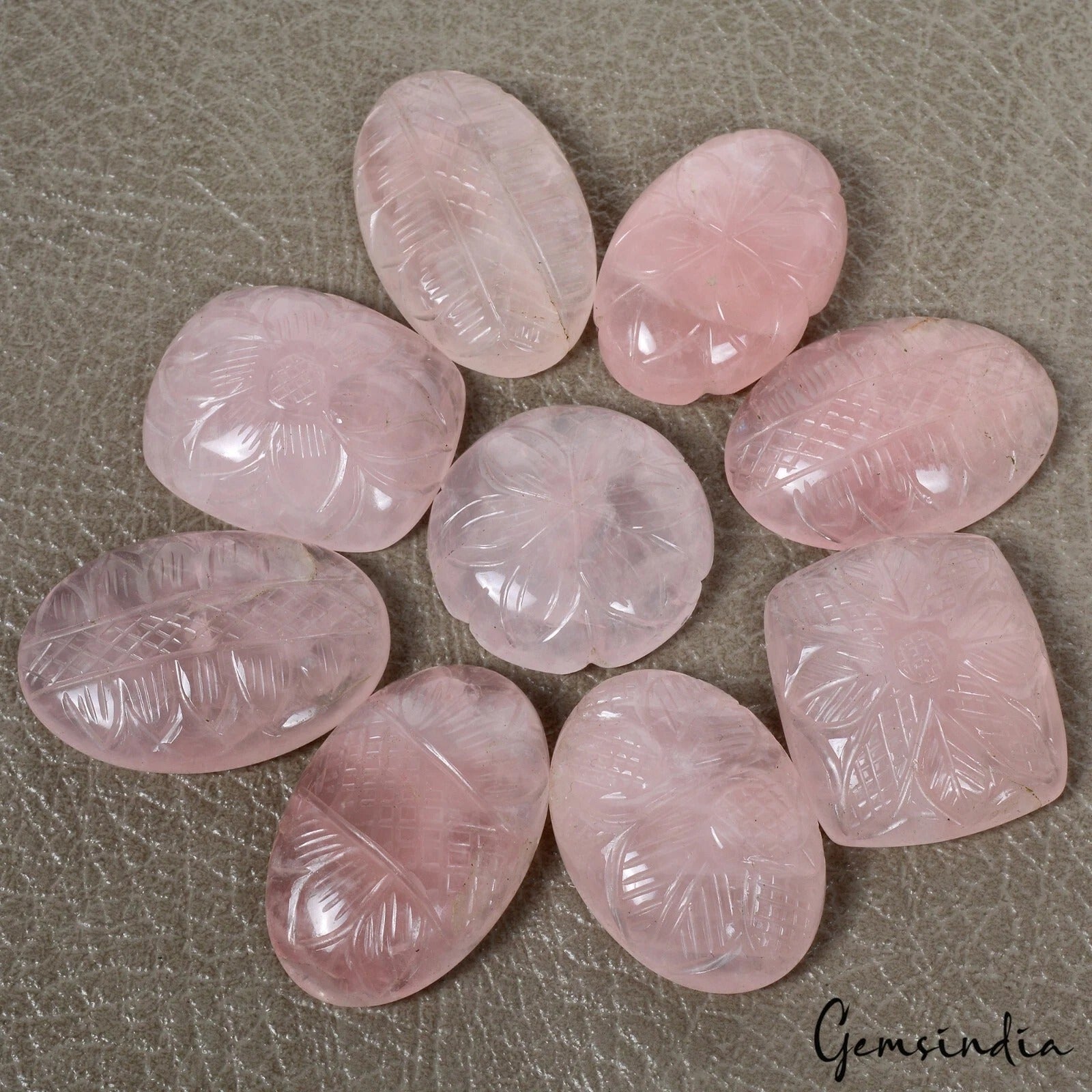 660 Ct/9 Pcs Natural Untreated Pink Rose Quartz Hand Carved Gems Lot For Jewelry