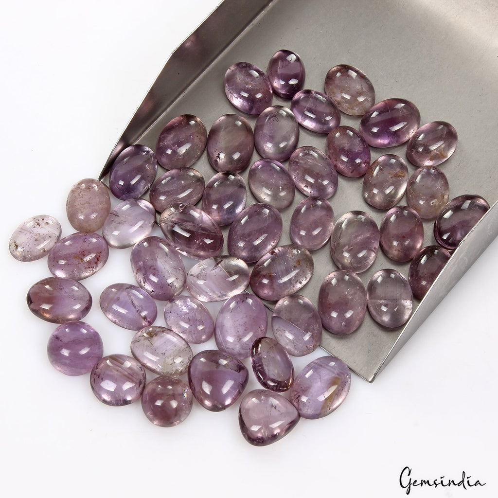 400 Ct Natural Untreated Purple Amethyst Oval Cab Gemstone Lot 46 Pc For Jewelry
