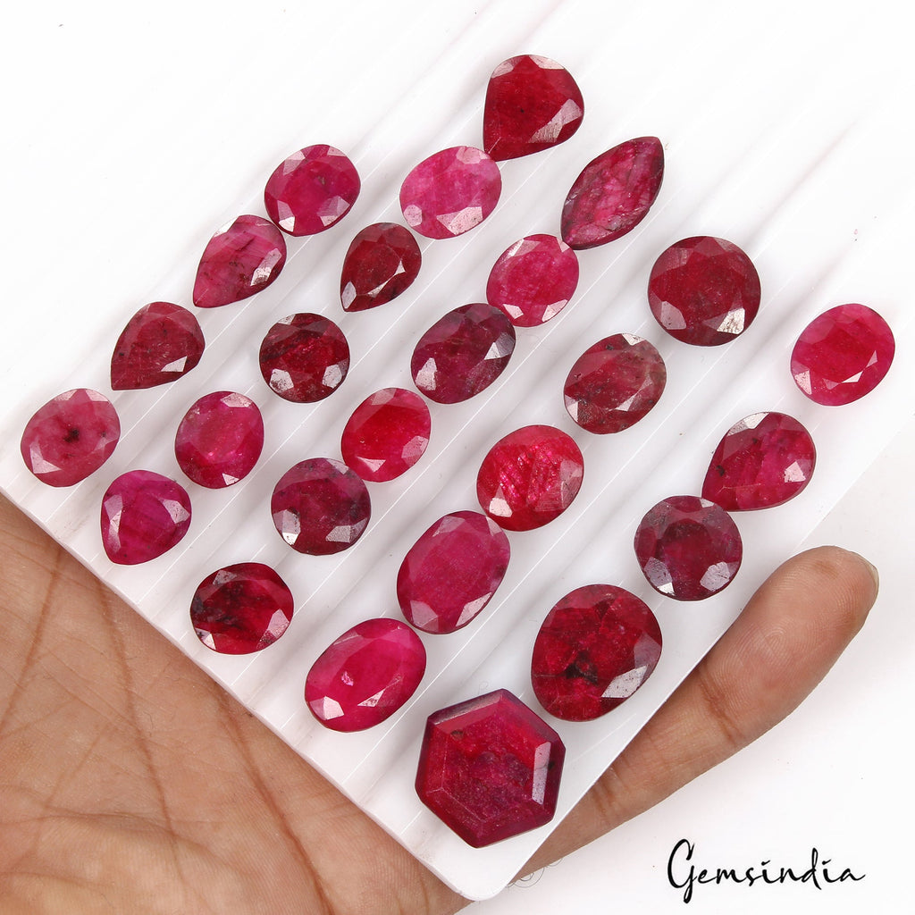 Certified 237 Cts/26 Pcs Natural African Red Ruby Mix Cut Loose Gems For Jewelry