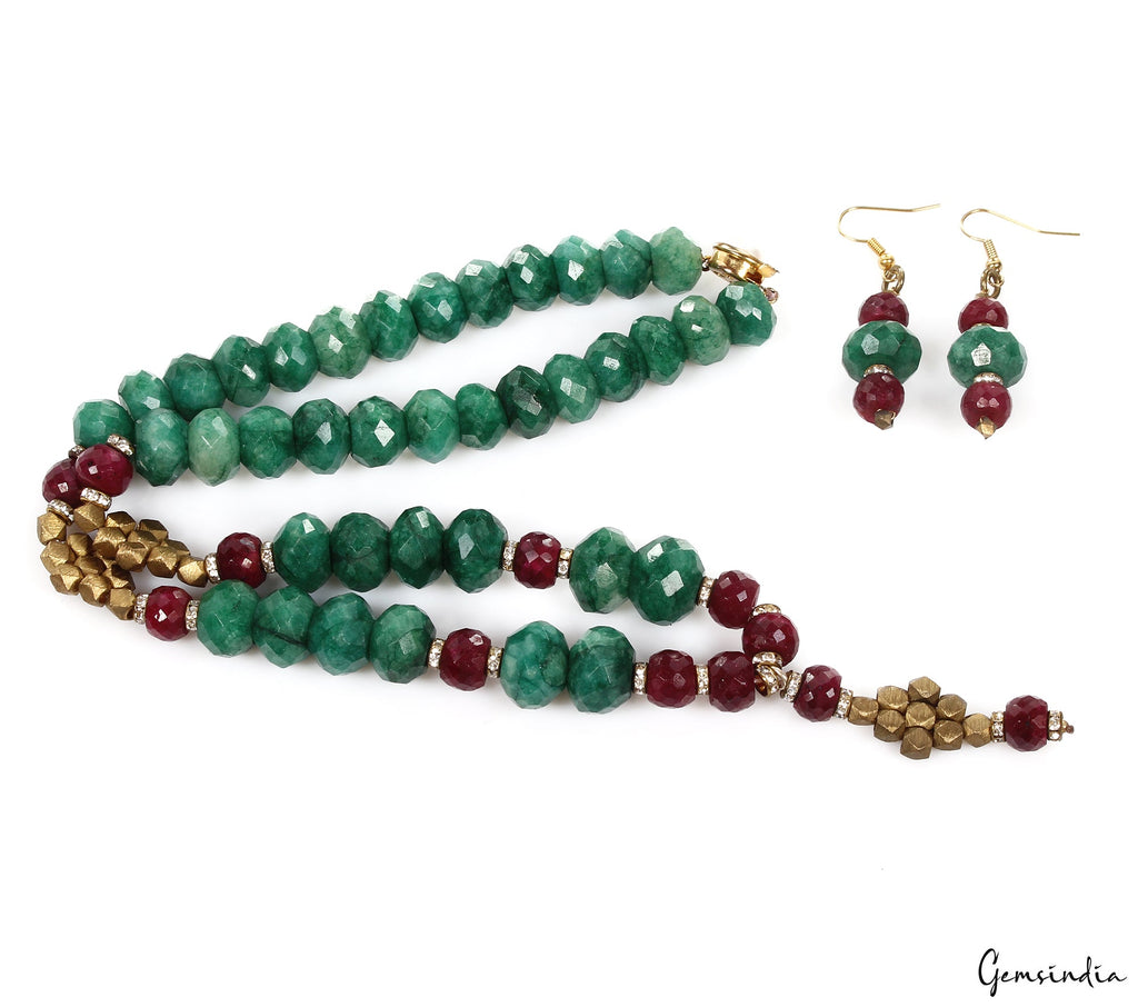 666.80Ct Natural Ruby & Emerald Handmade Designer Women Necklace 20" w/ Earring
